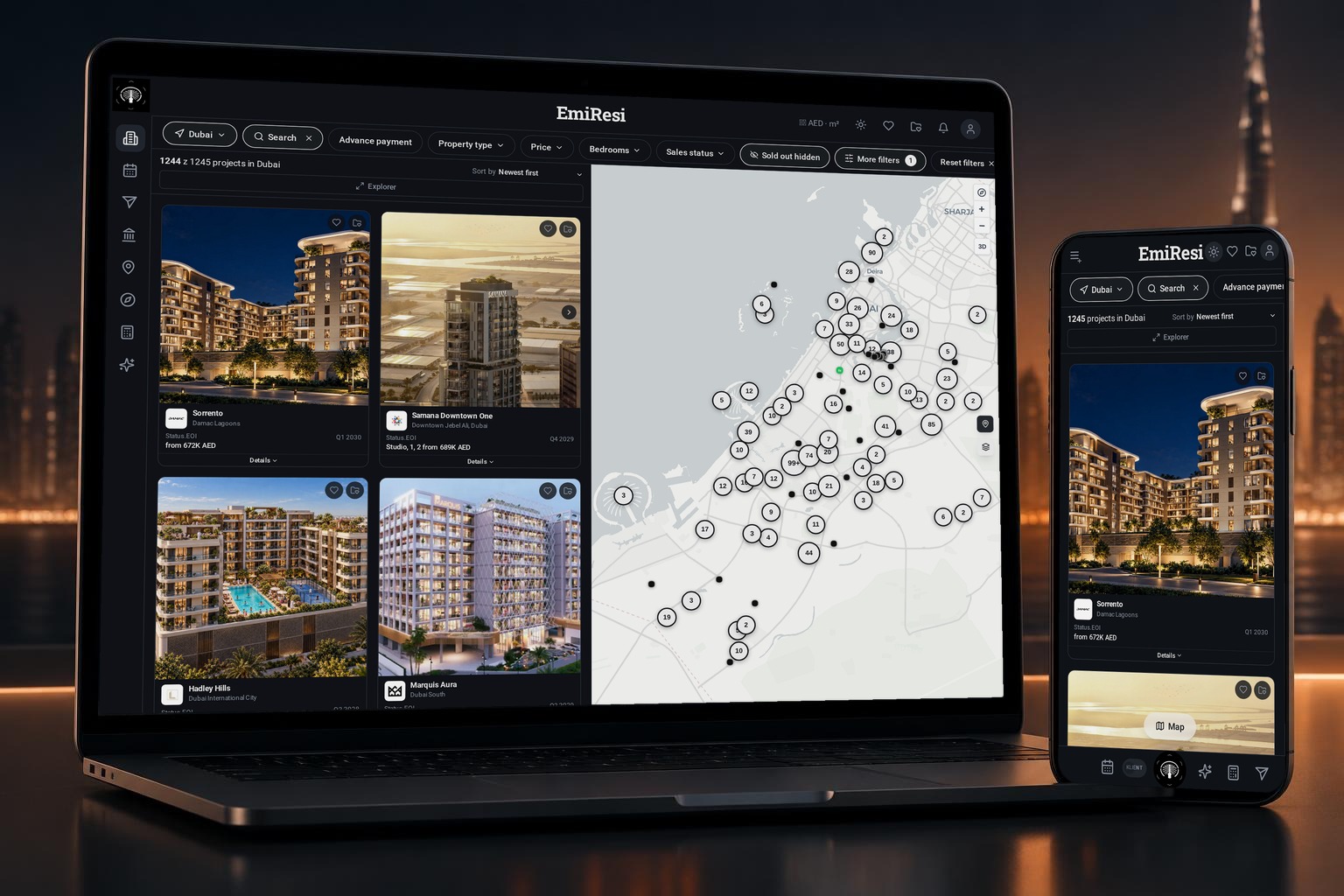MAPSTI on desktop and mobile — Dubai project map and listings